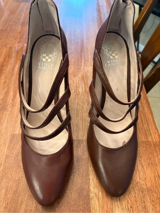 Vince Camuto Shoes - Vince Camuto Brown Multi-Strap Pointed Toe Heels